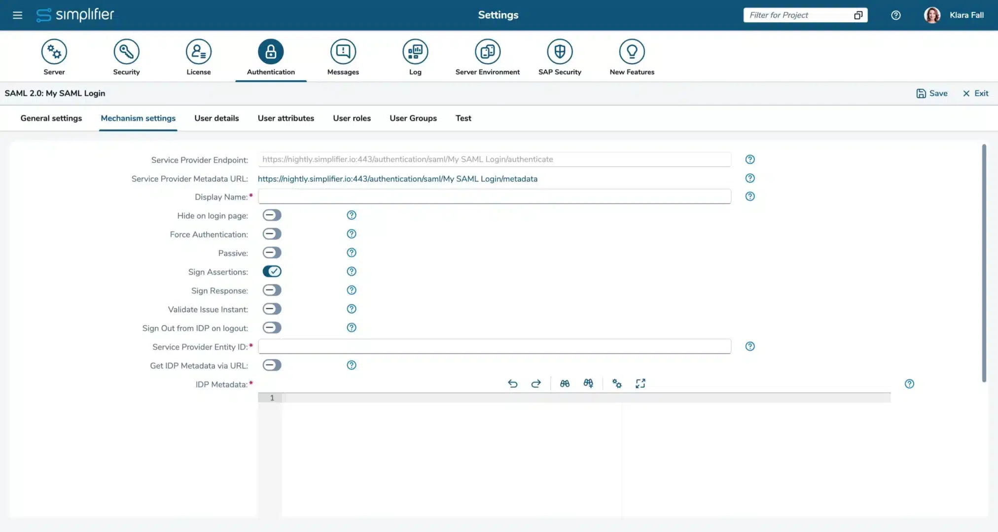SAML 2.0 Mechanismus-Einstellungen SAML 2.0 Mechanismus-Einstellungen