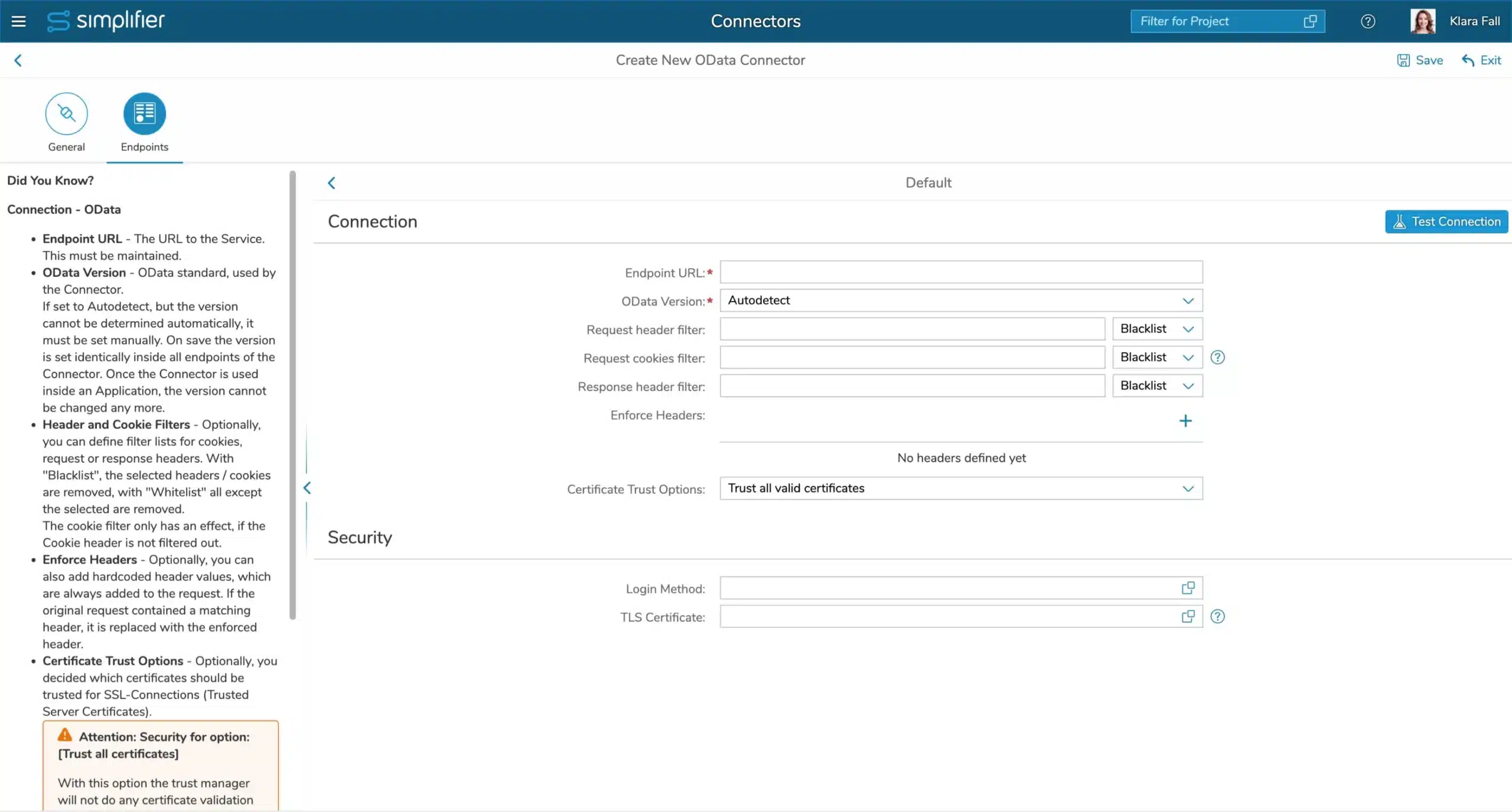 OData Connector Endpoint Settings