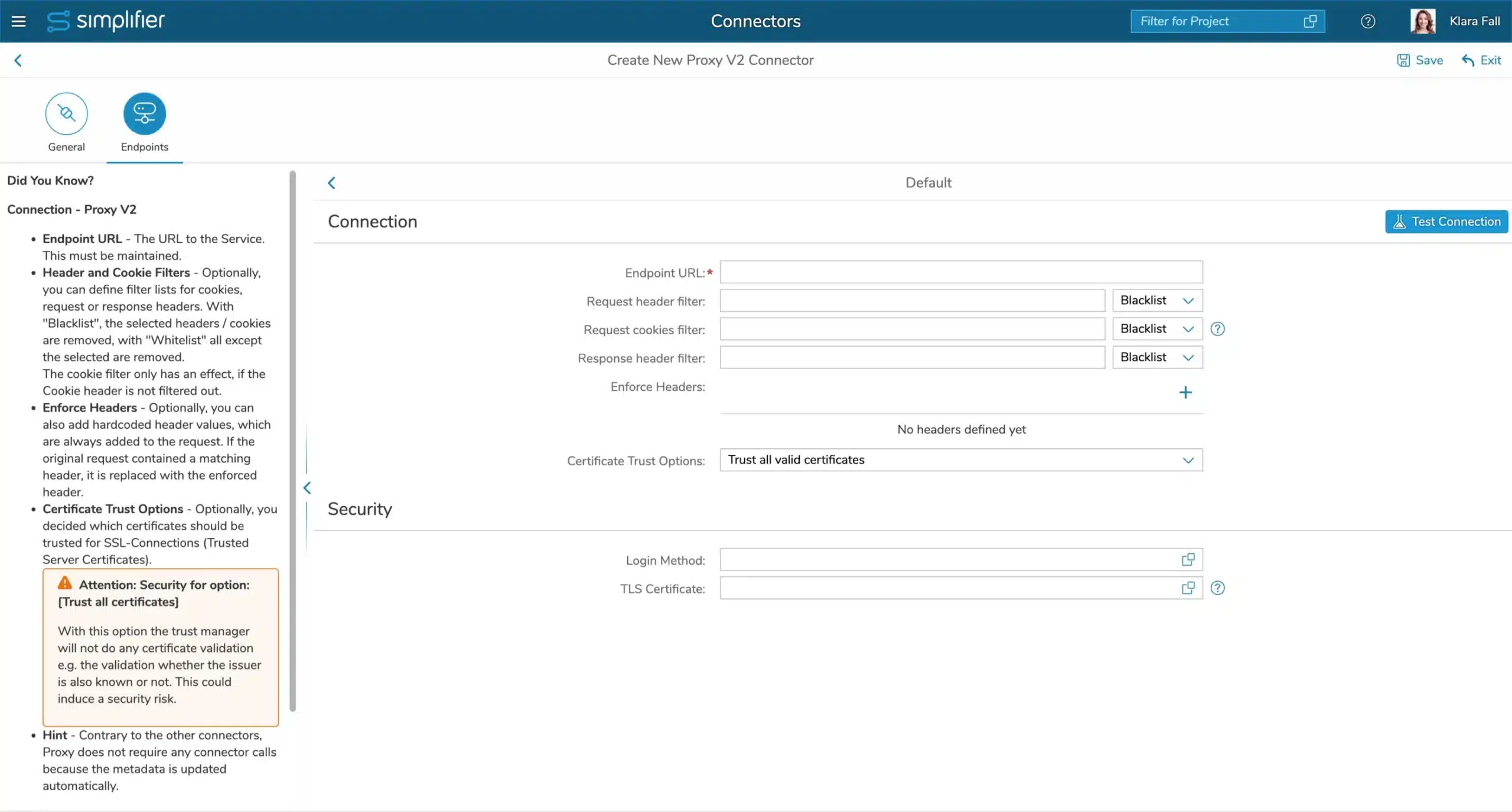 Proxy Connector Endpoint Settings