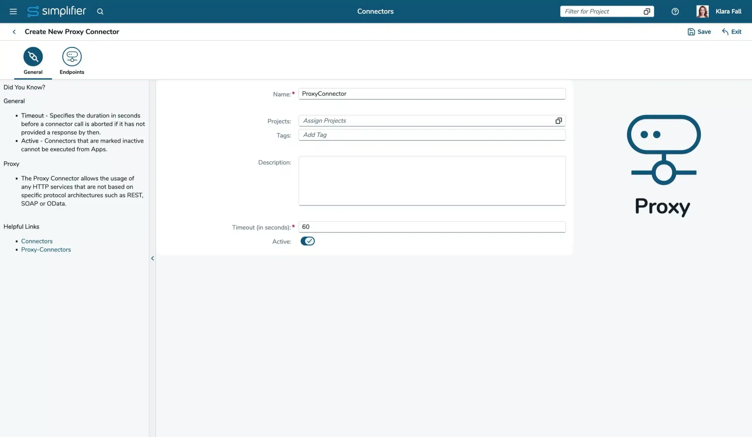 General settings for proxy connector