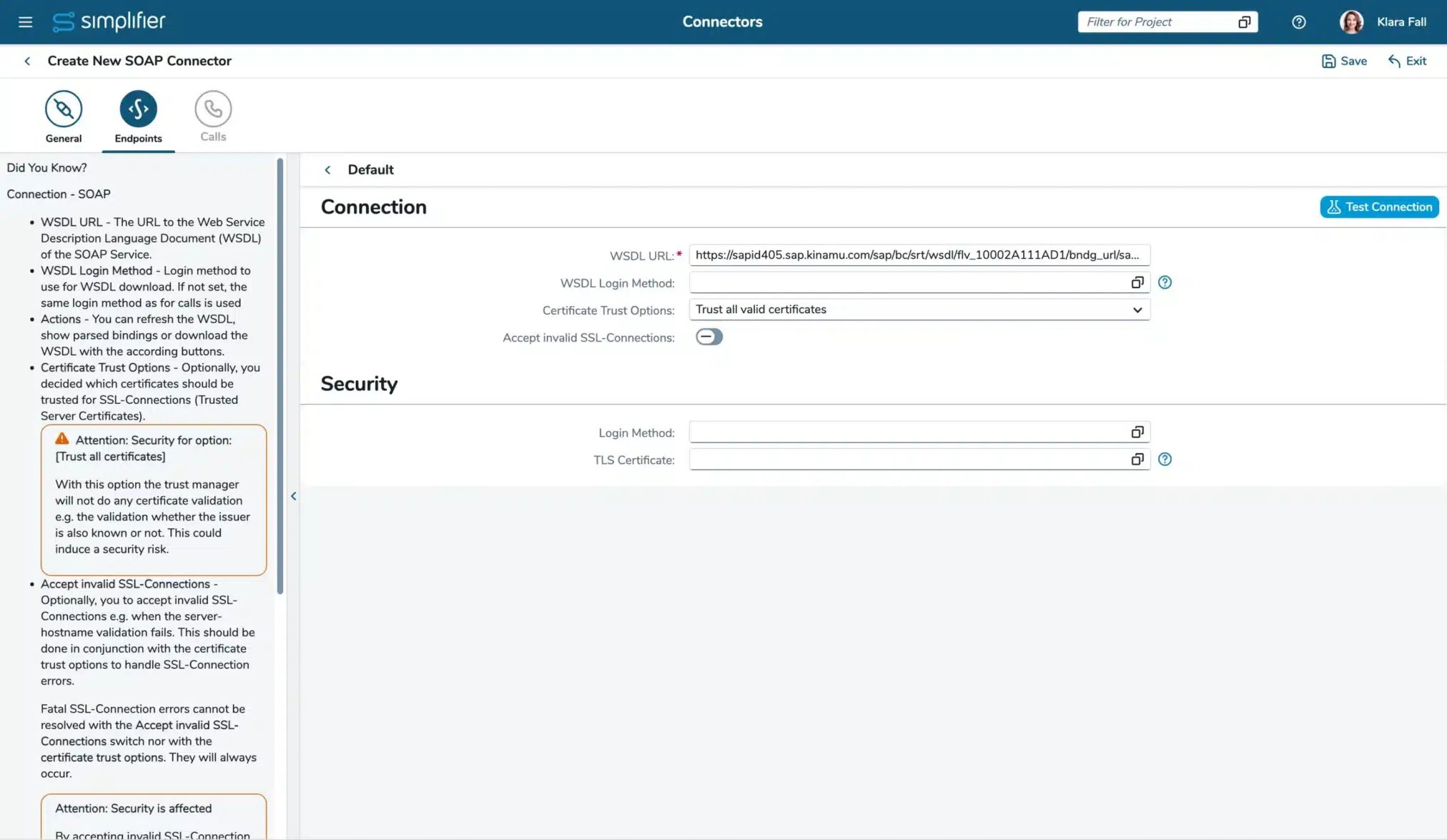 SOAP Connector Endpoint Settings SOAP Connector Endpoint Settings