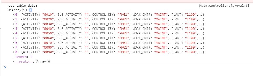 Console output from the connector 