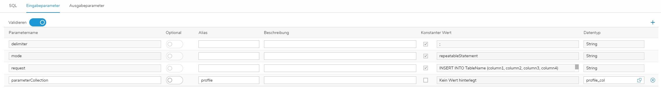 input parameters